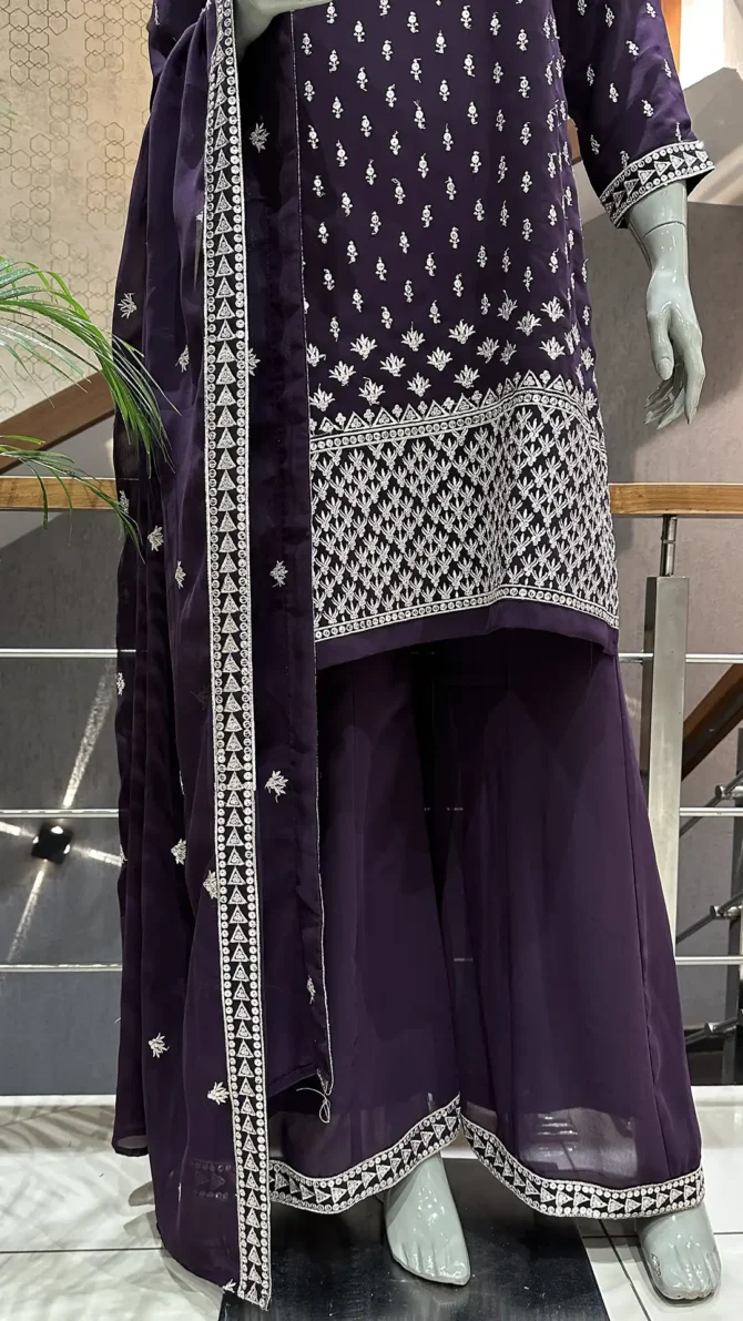 Elegant Wine Chiffon Palazo Set: A Perfect Blend of Style and Comfort