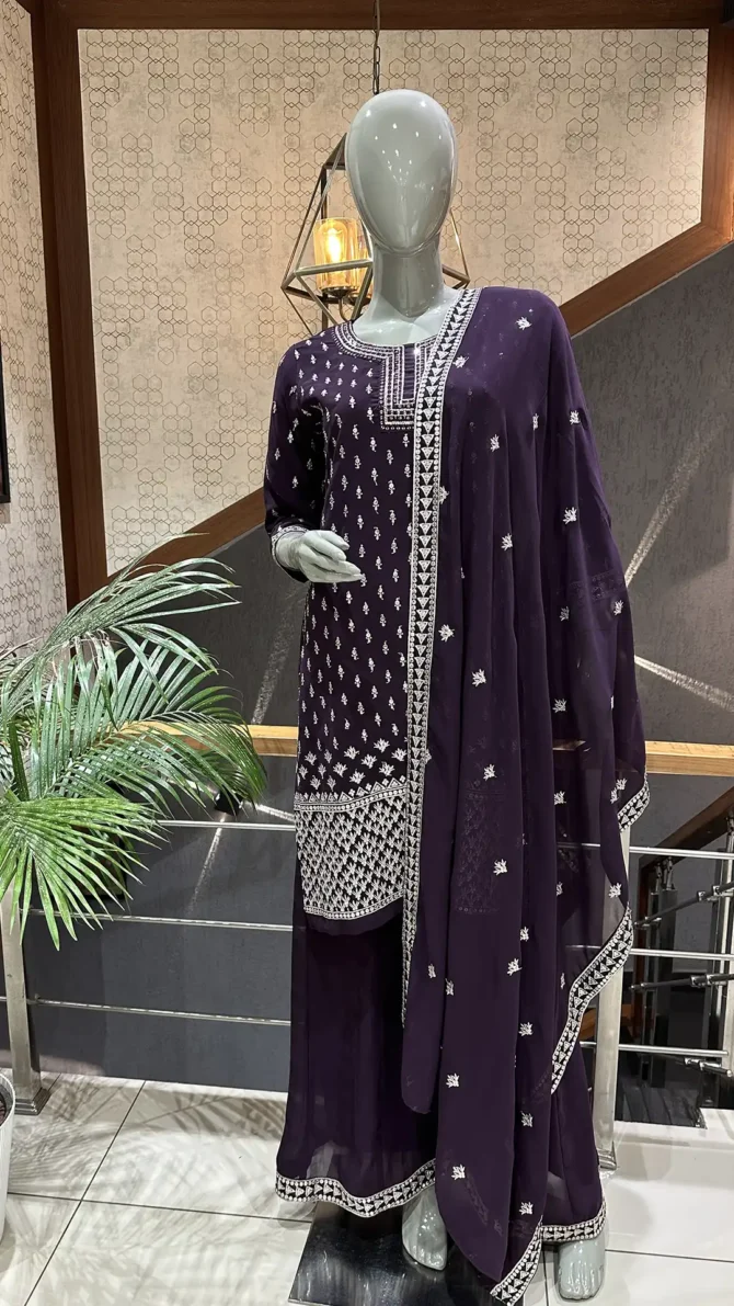 Elegant Wine Chiffon Palazo Set: A Perfect Blend of Style and Comfort