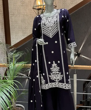 Elegant Dark Purple Chinon Fabric Ensemble
