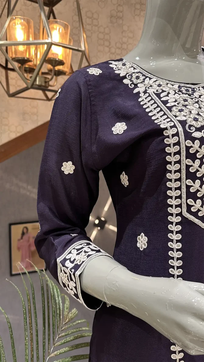 Elegant Dark Purple Chinon Fabric Ensemble
