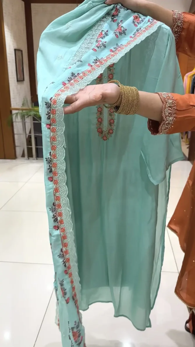 Elevate Your Wardrobe with Our Aqua Muslin Churidar Set