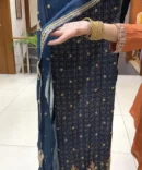 Elegant Navy Blue AJrakh Print Churidar Fabric