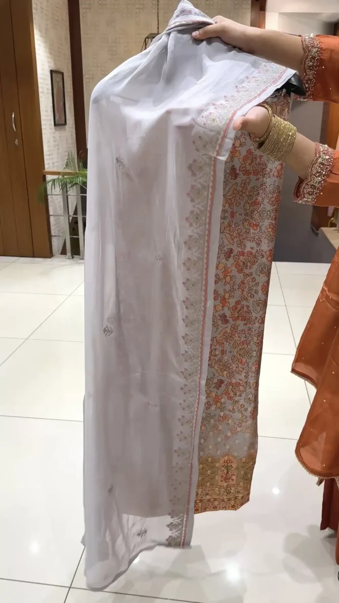 Elegance Redefined: Digital Printed Organza Fabric Ensemble